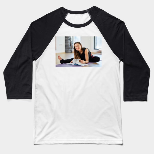 Young woman reading a yoga book Baseball T-Shirt by naturalis